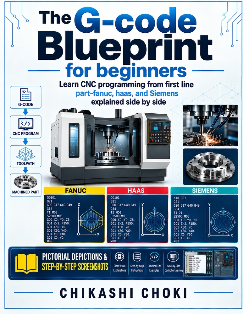 The G-Code Blueprint for Beginners: Learn CNC programming from first line part-fanuc, haas, and Siemens explained side by side cover