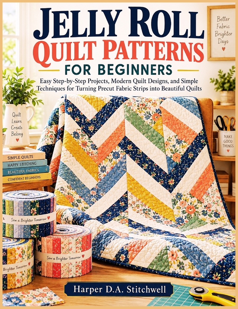 Jelly Roll Quilt Patterns for Beginners: Easy Step-by-Step Projects, Modern Quilt Designs, and Simple Techniques for Turning Precut Fabric Strips into cover