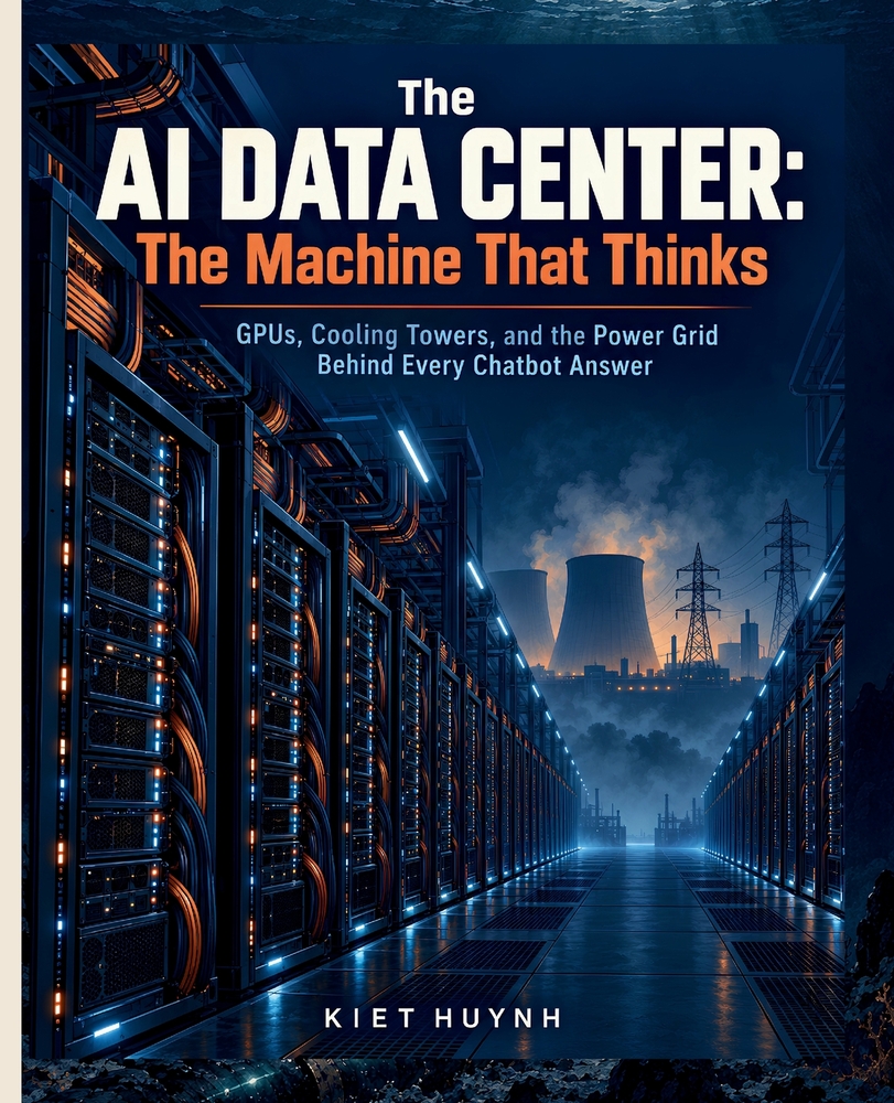 The AI Data Center: The Machine That Thinks: GPUs, Cooling Towers, and the Power Grid Behind Every Chatbot Answer cover