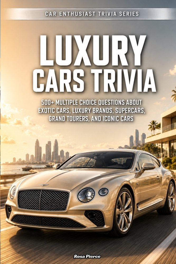 Luxury Cars Trivia: 500+ Multiple Choice Questions About Exotic Cars, Luxury Brands, Supercars, Grand Tourers, and Iconic Cars cover