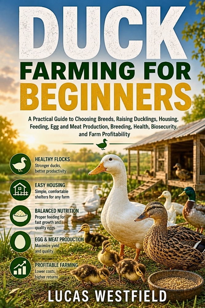 Duck Farming for Beginners: A Practical Guide to Choosing Breeds, Raising Ducklings, Housing, Feeding, Egg and Meat Production, Breeding, Health, Bios cover