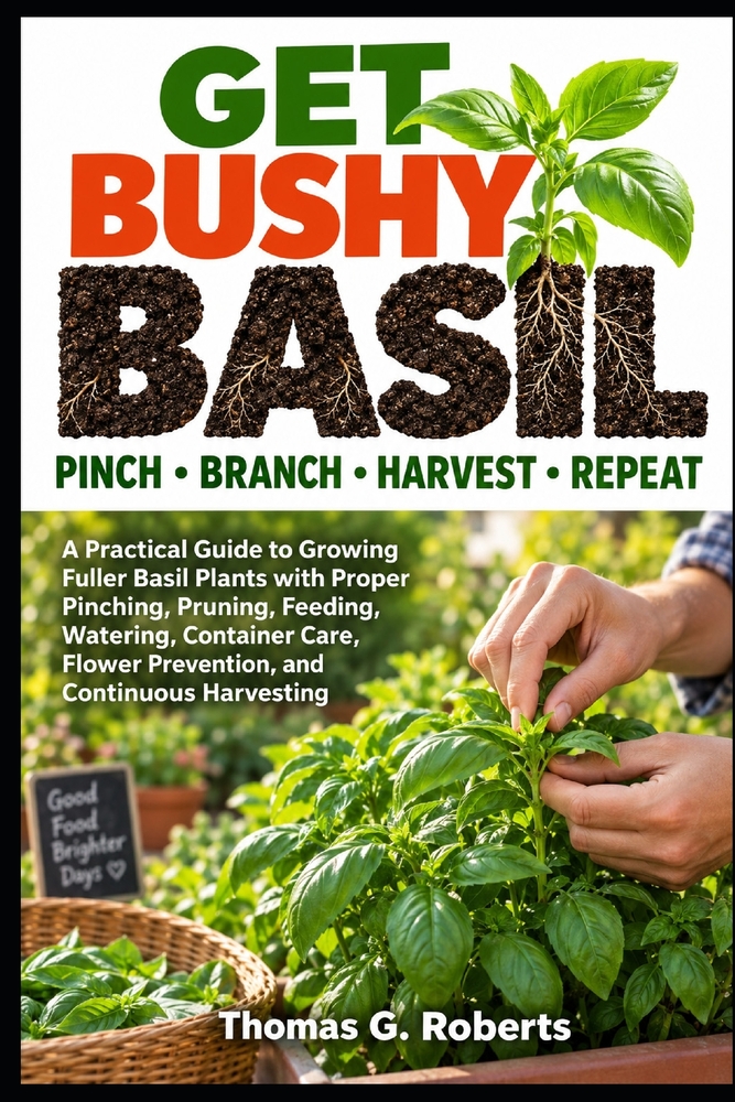 Get Bushy Basil Pinch - Branch - Harvest - Repeat: A Practical Guide to Growing Fuller Basil Plants with Proper Pinching, Pruning, Feeding, Watering, cover