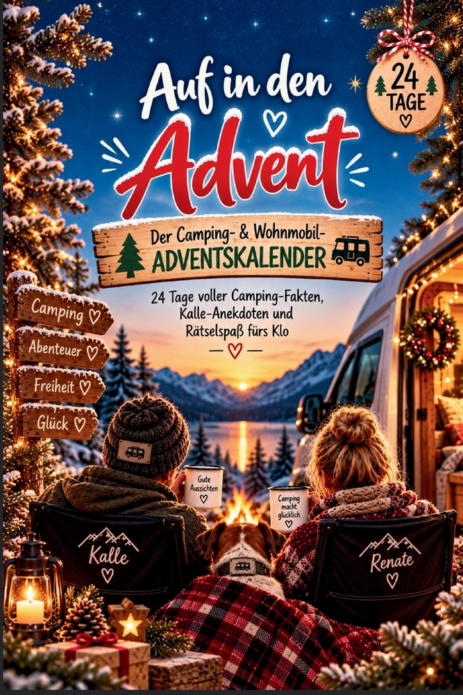 Camping-Adventskalender für Camper & Wohnmobilfans: 24 humorvolle Camping-Geschichten, Fakten und Rätsel mit Kalle & Renate - eine originelle Geschenk cover