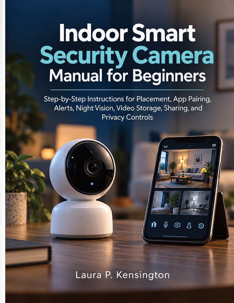 Indoor Smart Security Camera Manual for Beginners: Step-by-Step Instructions for Placement, App Pairing, Alerts, Night Vision, Video Storage, Sharing, cover