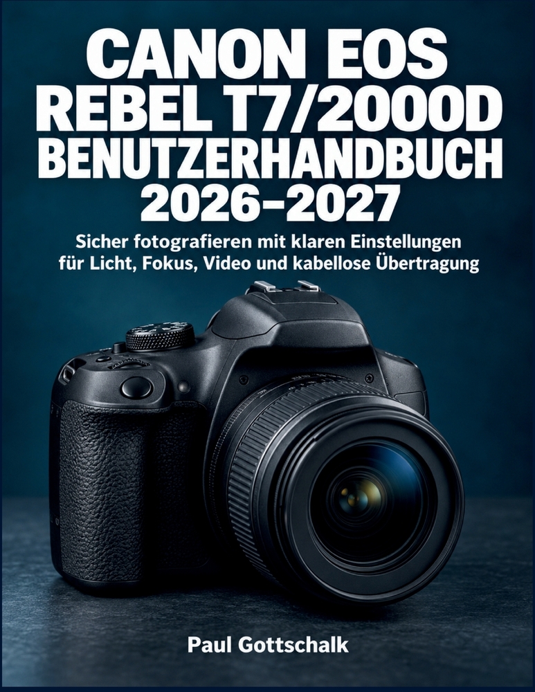 Canon EOS Rebel T7/2000D Benutzerhandbuch 2026-2027: Sicher fotografieren mit klaren Einstellungen für Licht, Fokus, Video und kabellose Übertragung cover