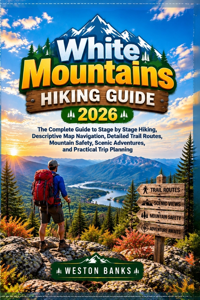 White Mountains HIKING GUIDE 2026: The Complete Guide to Stage by Stage Hiking, Descriptive Map Navigation, Detailed Trail Routes, Mountain Safety, Sc cover