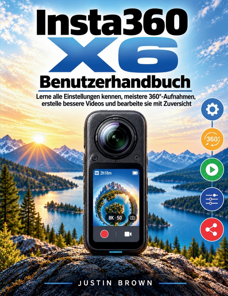 Insta360 X6 Benutzerhandbuch: Lerne alle Einstellungen kennen, meistere 360°-Aufnahmen, erstelle bessere Videos und bearbeite sie mit Zuversicht cover