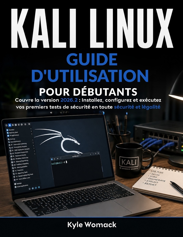 Kali Linux Guide D'utilisation Pour Débutants: Couvre la version 2026.2: Installez, configurez et exécutez vos premiers tests de sécurité en toute séc cover