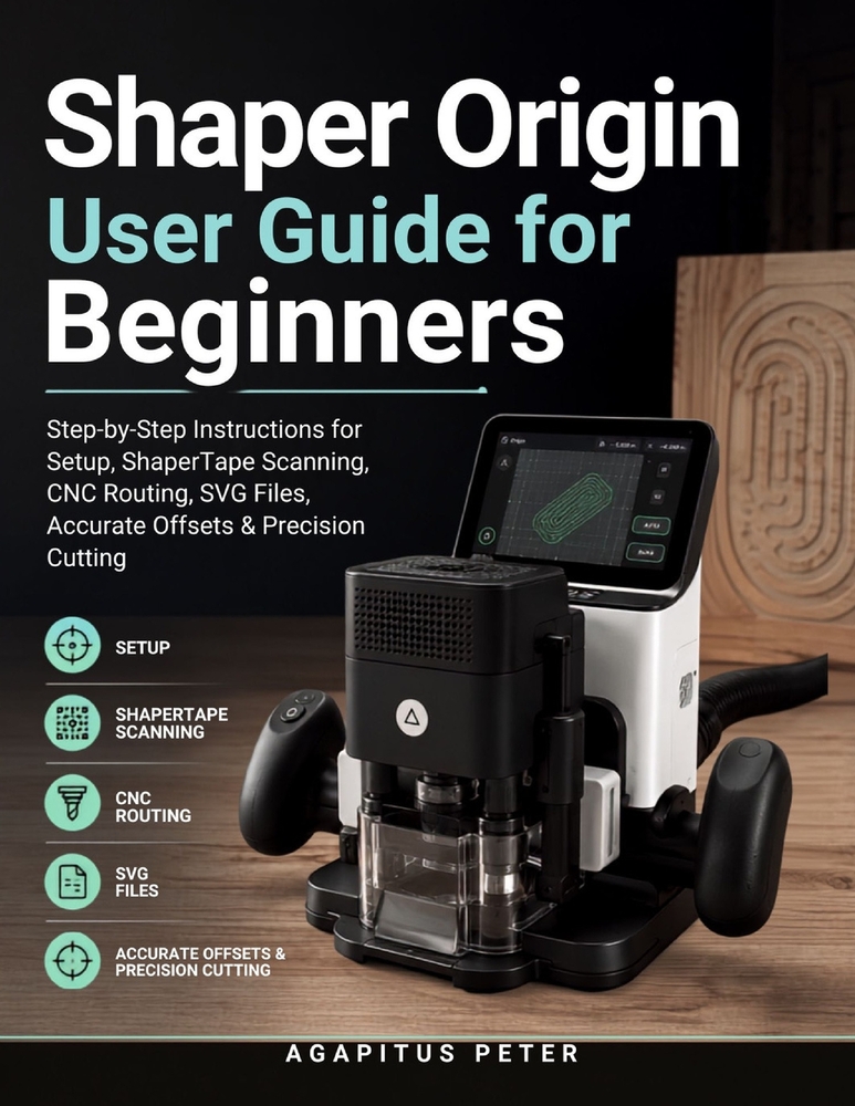 Shaper Origin User Guide for Beginners: Step-by-Step Instructions for Setup, ShaperTape Scanning, CNC Routing, SVG Files, Accurate Offsets & Precision cover