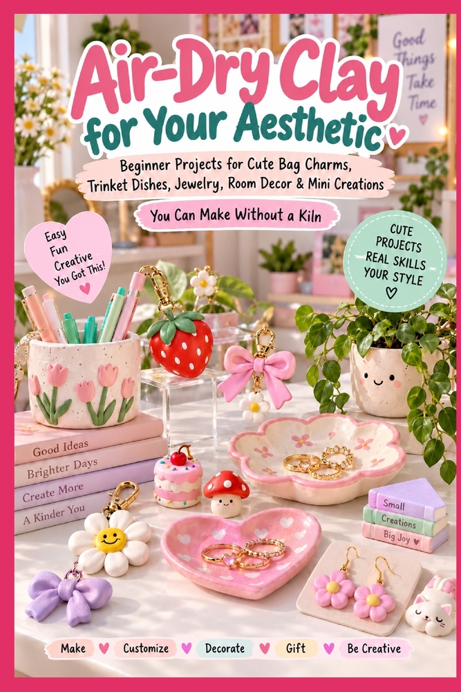 Air-Dry Clay for Your Aesthetic: Beginner Projects for Cute Bag Charms, Trinket Dishes, Jewelry, Room Decor & Mini Creations You Can Make Without a Ki cover