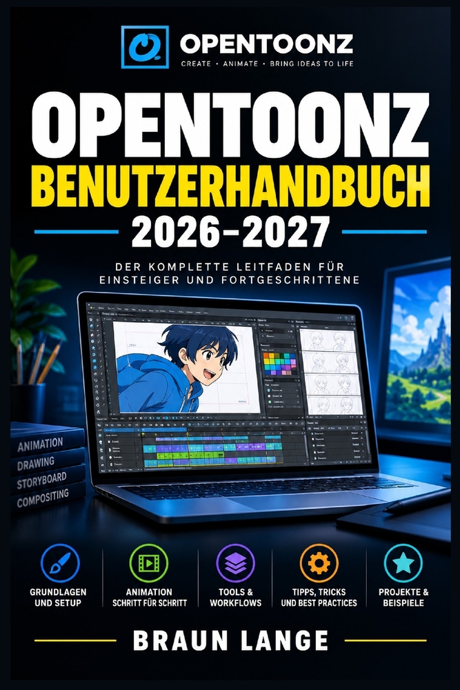 Opentoonz Benutzerhandbuch 2026-2027: Vom ersten Projekt zur fertigen Szene: Zeichnung, Farbe, Bewegung, Kamera, Compositing und Ausgabe klar erklärt cover
