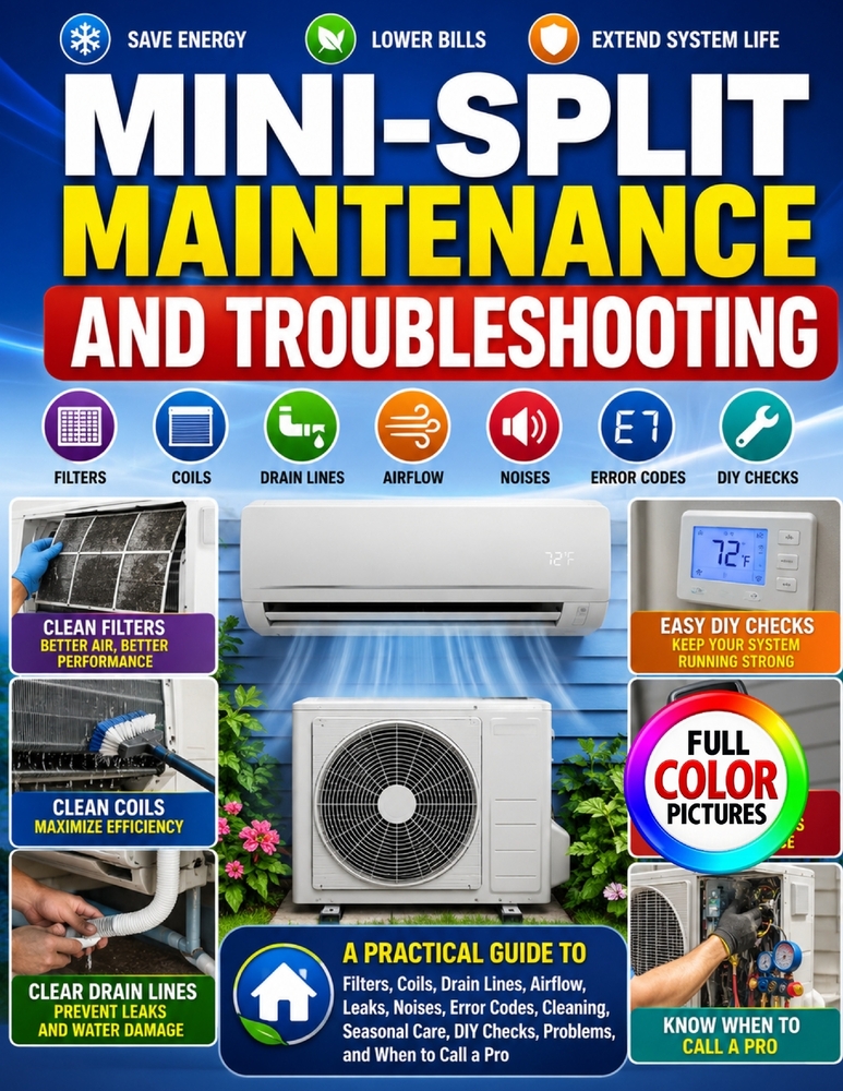 Mini-Split Maintenance and Troubleshooting: A Practical Guide to Filters, Coils, Drain Lines, Airflow, Leaks, Noises, Error Codes, Cleaning, Seasonal cover