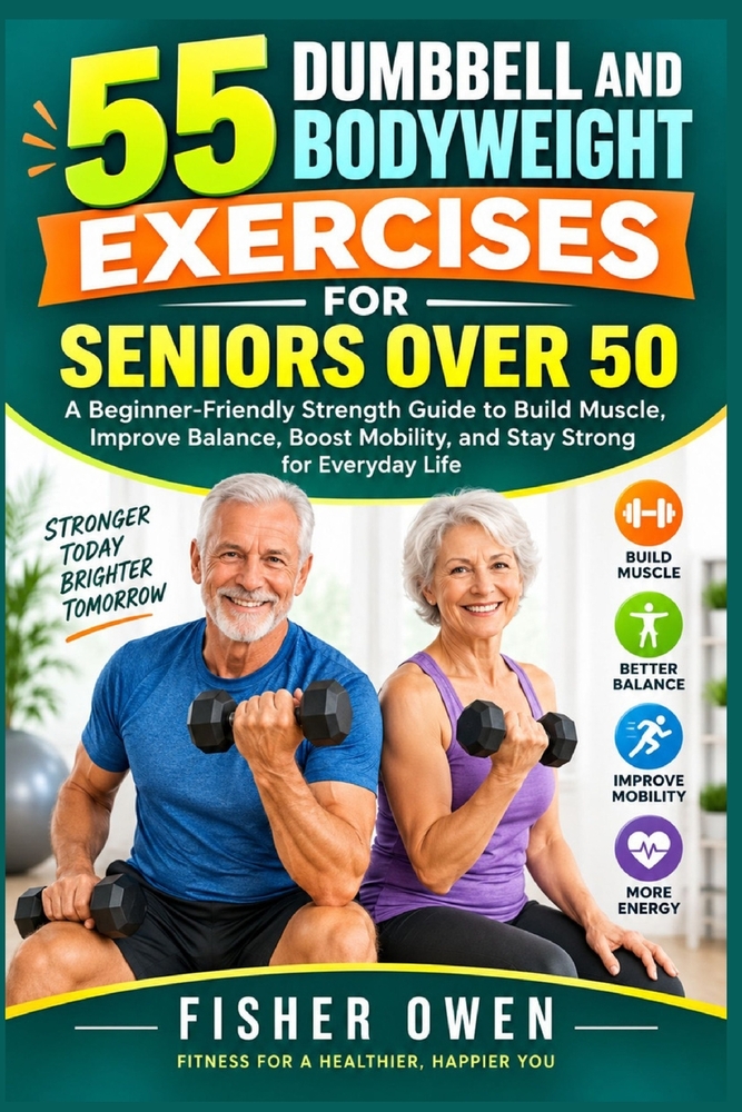55 Dumbbell and Bodyweight Exercises for Seniors Over 50: A Beginner-Friendly Strength Guide to Build Muscle, Improve Balance, Boost Mobility, and Sta cover