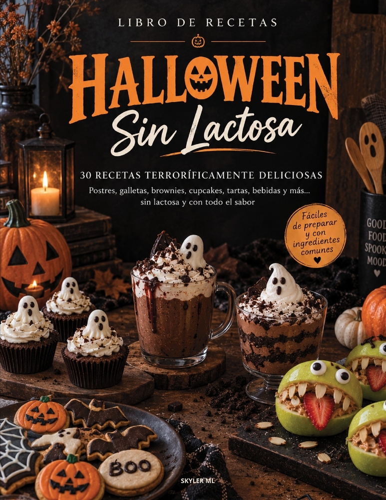 Recetas de Postres Para Halloween Sin Lactosa: 30 postres terroríficamente deliciosos: galletas, brownies, cupcakes, tartas, dulces y bebidas fáciles cover