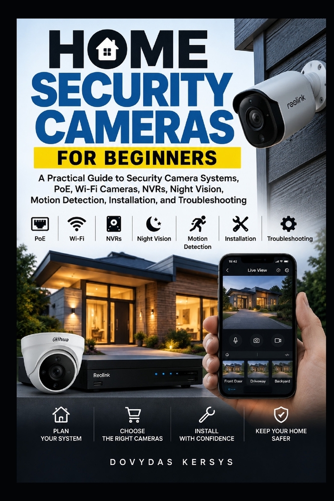 Home Security Cameras for Beginners: A Practical Guide to PoE, Wi-Fi, NVRs, Storage, Night Vision, Motion Detection, Installation, Security, and Troub cover