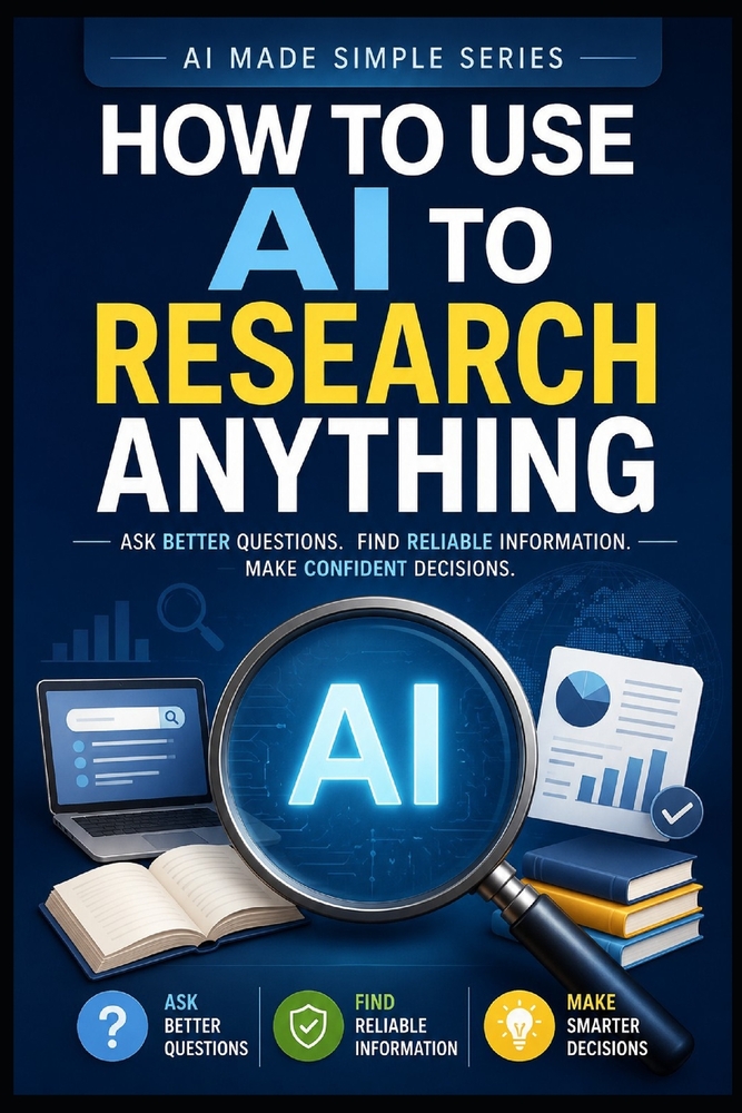 How to Use AI to Research Anything: Ask Better Questions. Find Reliable Information. Make Confident Decisions cover