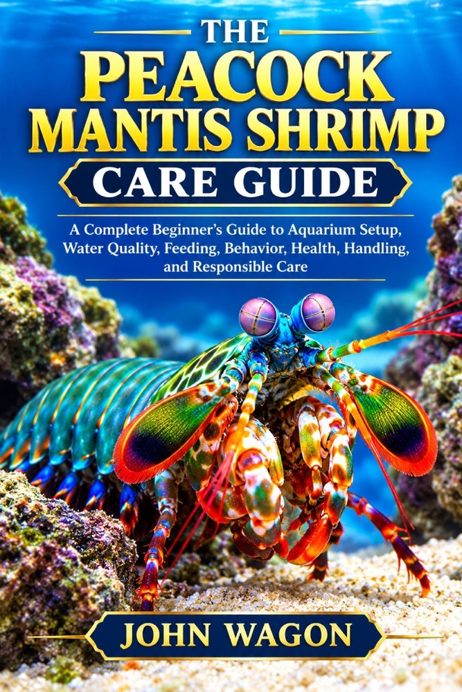 The Peacock Mantis Shrimp Care Guide: A Complete Beginner's Guide to Aquarium Setup, Water Quality, Feeding, Behavior, Health, Handling, and Responsib cover