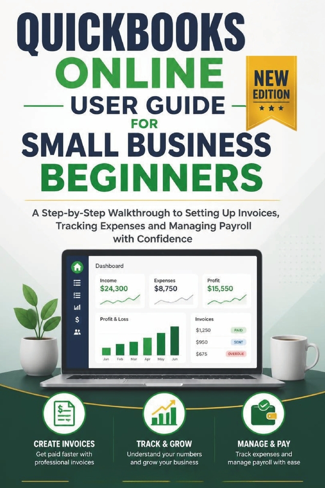 QuickBooks Online User Guide for Small Business Beginners: A Step-by-Step Walkthrough to Setting Up Invoices, Tracking Expenses and Managing Payroll w cover