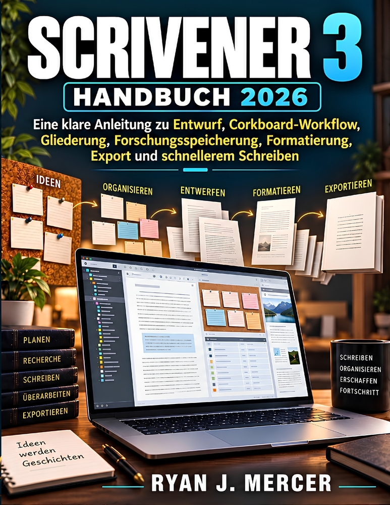 Scrivener 3 Handbuch 2026: Eine klare Anleitung zu Entwurf, Corkboard-Workflow, Gliederung, Forschungsspeicherung, Formatierung, Export und schnellere cover