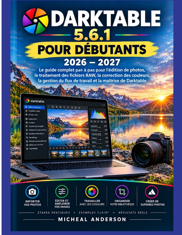 Darktable 5.6.1 Pour Les Débutants 2026 - 2027: Le guide complet étape par étape de la retouche photo et du traitement RAW. Correction des couleurs, g cover