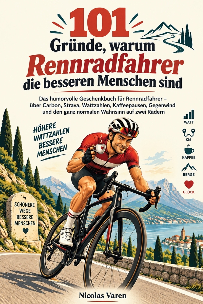 101 Gründe, warum Rennradfahrer die besseren Menschen sind: Das humorvolle Geschenkbuch für Rennradfahrer - über Carbon, Strava, Wattzahlen, Kaffeepau cover