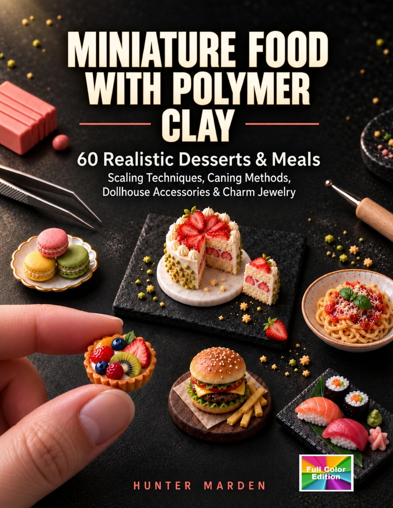 Miniature Food with Polymer Clay: 60 Realistic Desserts & Meals - Scaling Techniques, Caning Methods, Dollhouse Accessories & Charm Jewelry cover