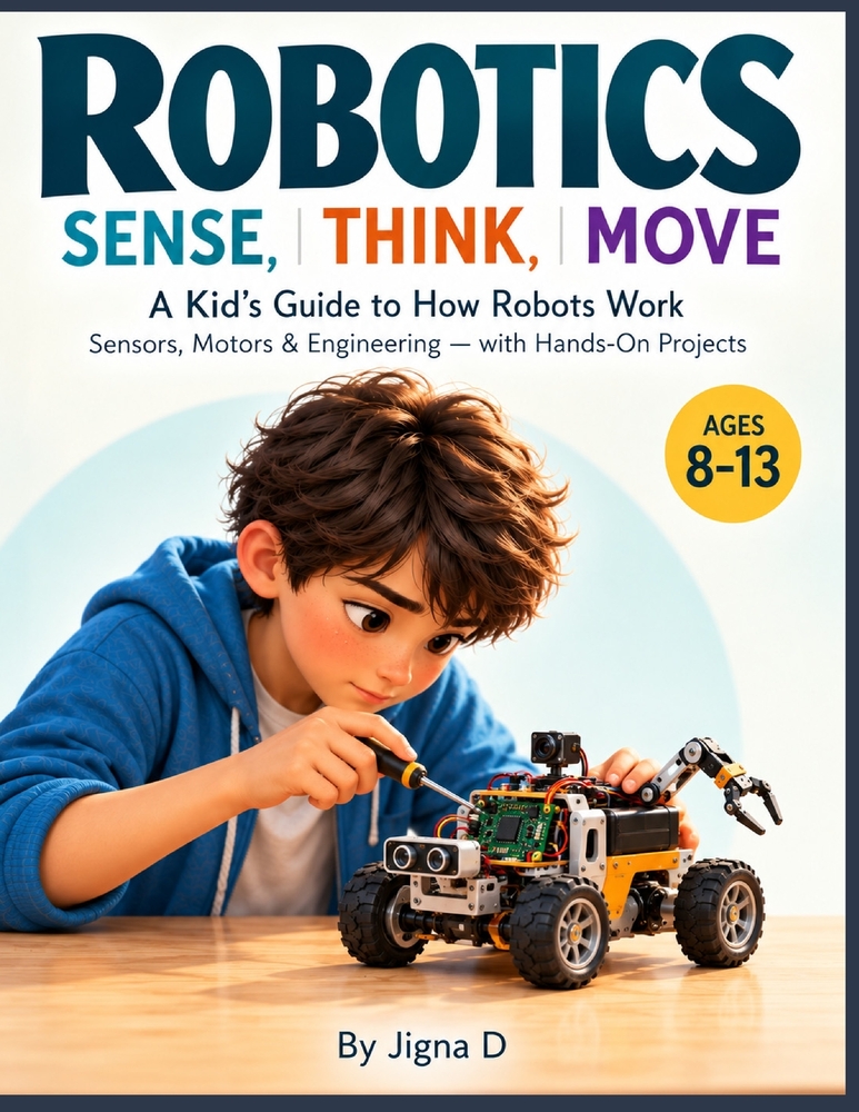 Robotics: SENSE, THINK, MOVE: A Kid's Guide to How Robots Work, Sensors, Motors & Engineering - with Hands-On Projects cover