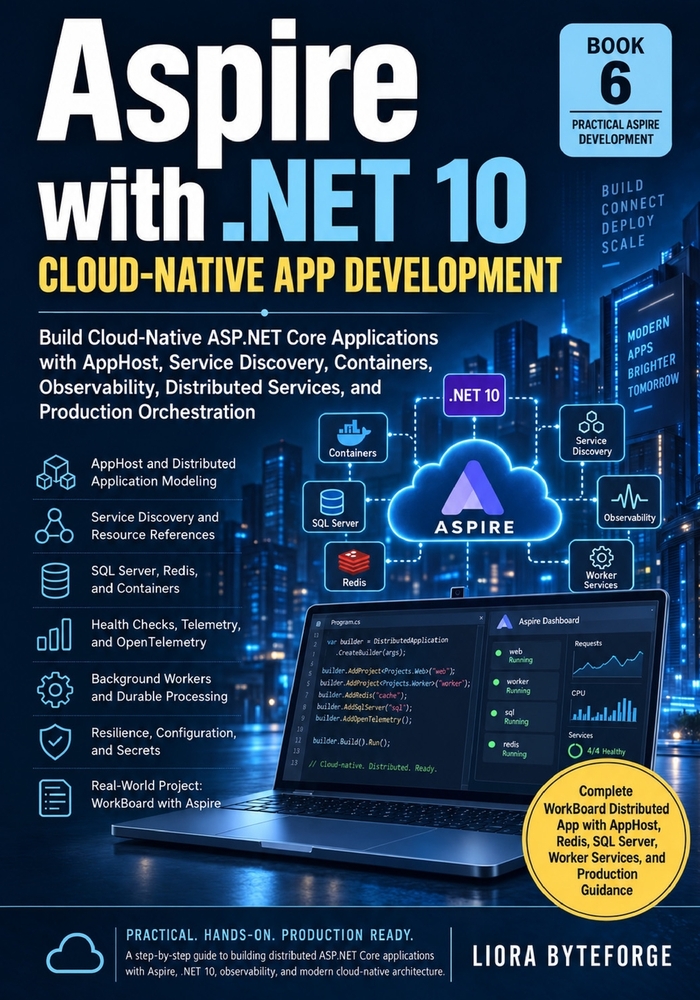 Aspire with .NET 10: Build Cloud-Native ASP.NET Core Applications with AppHost, Service Discovery, Containers, Observability, Distributed Services, an cover