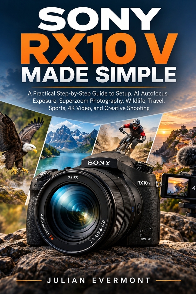 Sony Rx10 V Made Simple: A Practical Step-by-Step Guide to Setup, AI Autofocus, Exposure, Superzoom Photography, Wildlife, Travel, Sports, 4K Video, a cover