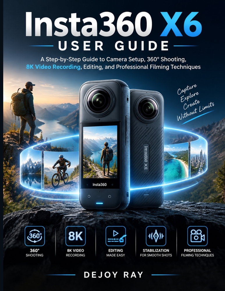 Insta360 X6 User Guide: A Step-by-Step Guide to Camera Setup, 360° Shooting, 8K Video Recording, Editing, and Professional Filming Techniques cover