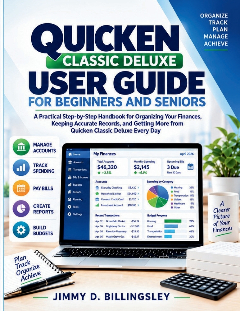 Quicken deluxe classic user guide for beginners and seniors: A Practical Step-by-Step Handbook for Organizing Your Finances, Keeping Accurate Records, cover