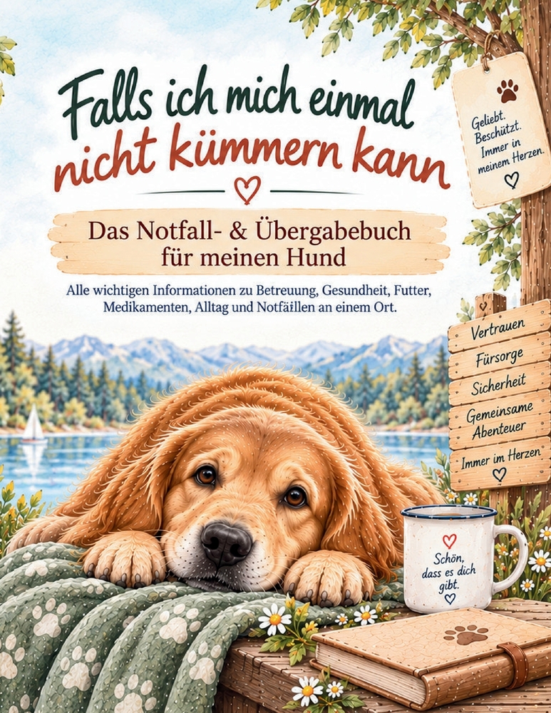 Falls ich mich einmal nicht kümmern kann: Das Notfall- & Übergabebuch für meinen Hund - alle wichtigen Informationen zu Betreuung, Gesundheit, Futter, cover