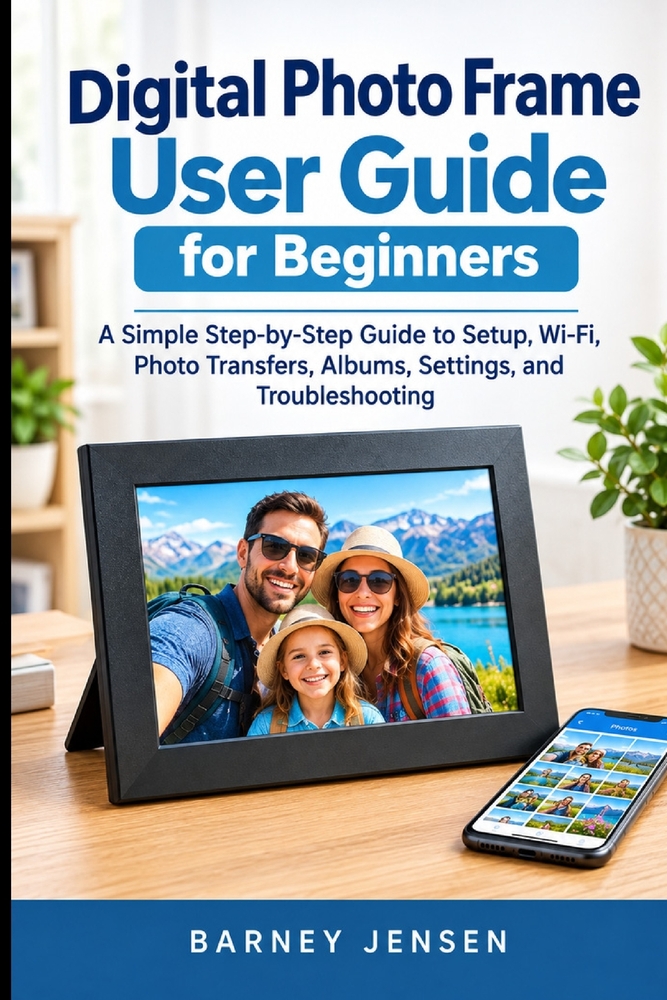 Digital Photo Frame User Guide for Beginners: A Simple Step-by-step Guide to Setup, Wi-Fi, Photo Transfers, Albums, Settings, and Troubleshooting cover