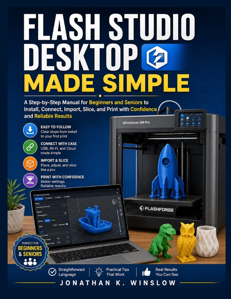 Flash Studio Desktop Made Simple: A Step-by-Step Manual for Beginners and Seniors to Install, Connect, Import, Slice, and Print with Confidence and Re cover