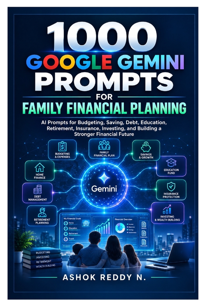 1000 Google Gemini Prompts for Family Financial Planning: AI Prompts for Budgeting, Saving, Debt, Education, Retirement, Insurance, Investing, and Bui cover