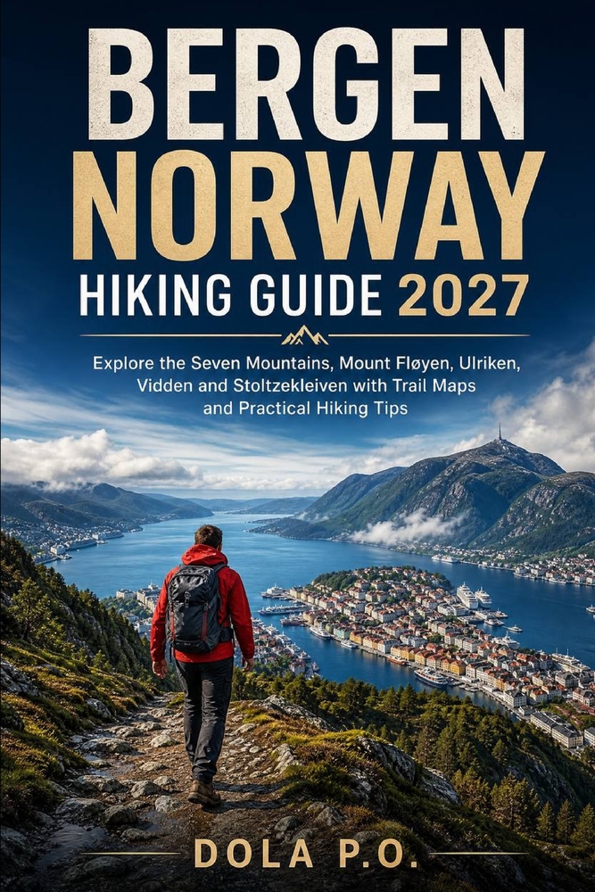 Bergen Norway Hiking Guide 2027: Explore the Seven Mountains, Mount Fløyen, Ulriken, Vidden and Stoltzekleiven with Trail Maps and Practical Hiking Ti cover