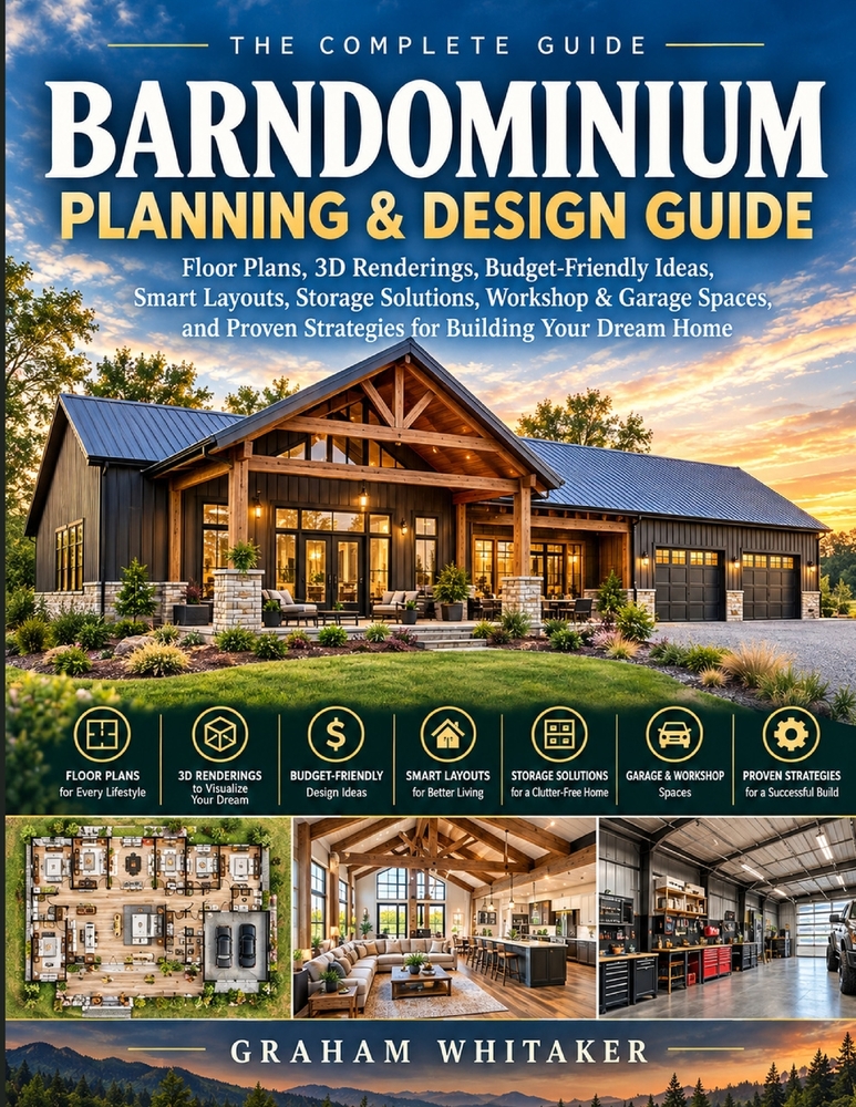 A Planning & Design Guide Barndominium Planning & Design Guide: Floor Plans, 3D Renderings, Budget-Friendly Ideas, Smart Layouts, Storage Solutions, W cover