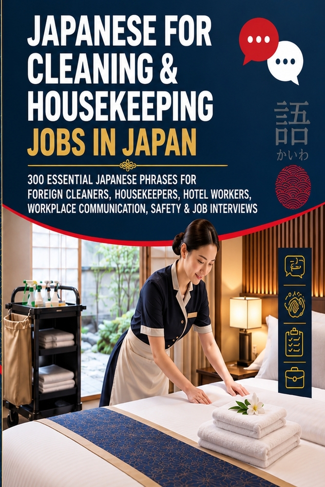 Japanese for Cleaning & Housekeeping Jobs in Japan: 300 Essential Japanese Phrases for Foreign Cleaners, Housekeepers, Hotel Workers, Workplace Commun cover