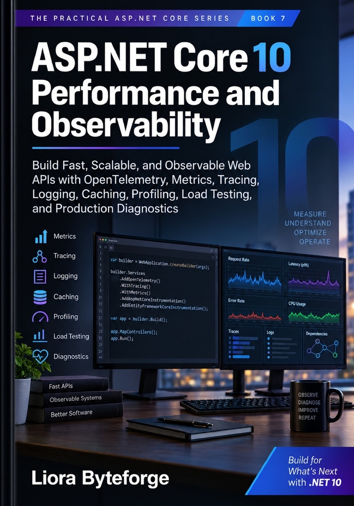 ASP.NET Core 10 Performance and Observability: Build Fast, Scalable Web APIs with OpenTelemetry, Caching, Profiling, Load Testing, and Production Diag cover