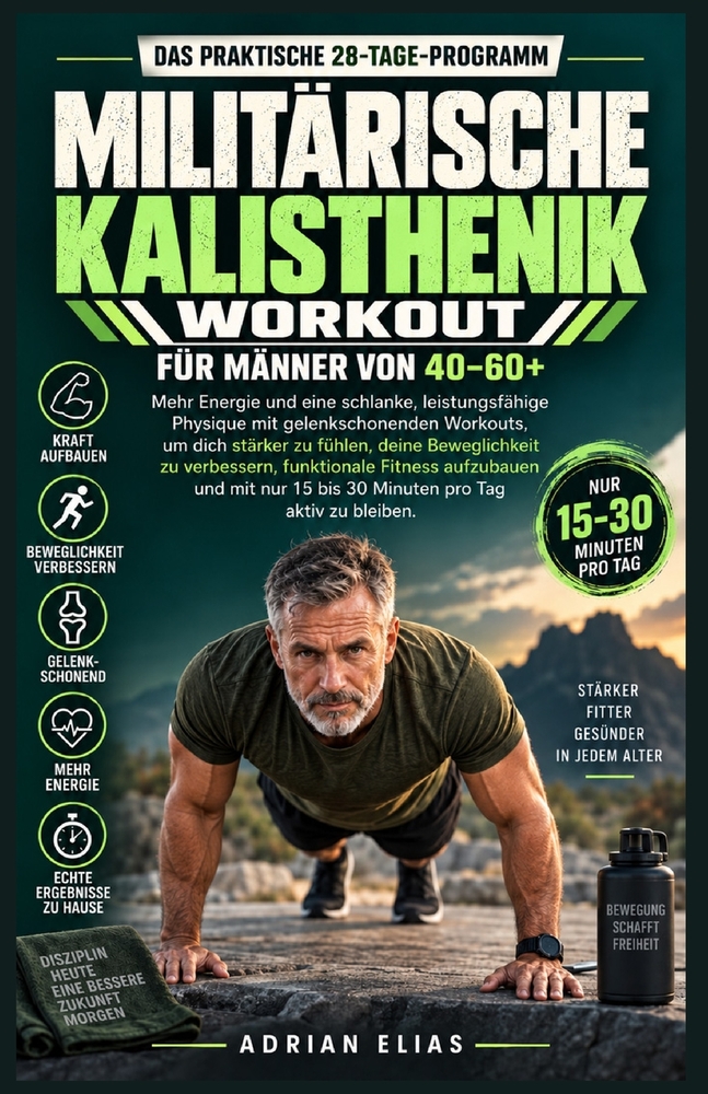 Das praktische 28-Tage-Militär-Calisthenics-Workout für Männer von 40 bis 60+: Mehr Energie und ein schlanker Körper dank gelenkschonender Workouts fü cover