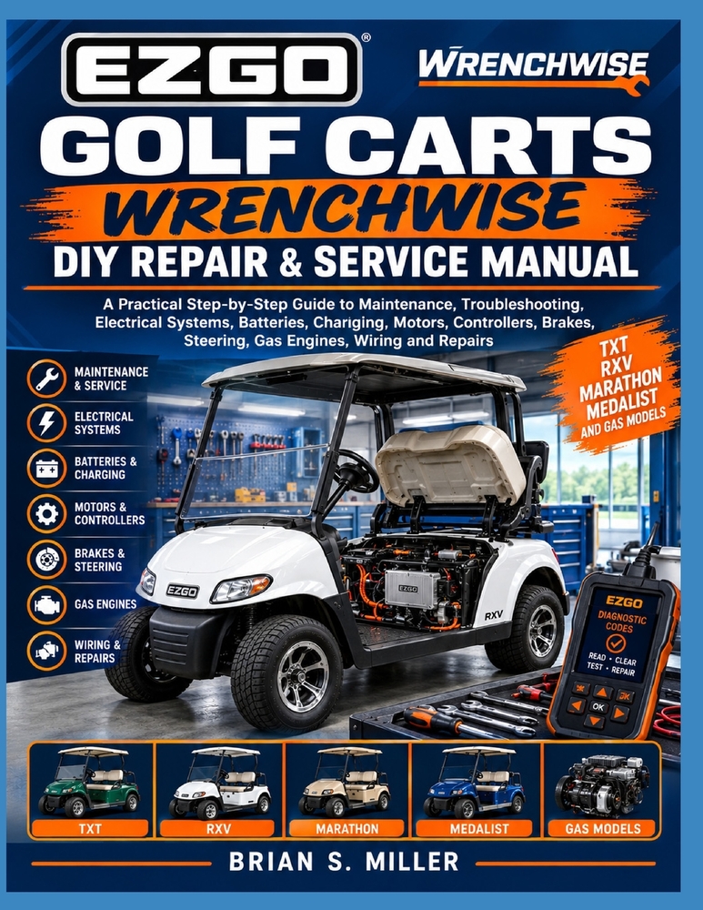 Ezgo Golf Carts Wrenchwise DIY Repair & Service Manual: A Practical Step-by-Step Guide to Maintenance, Troubleshooting, Electrical Systems, Batteries, cover