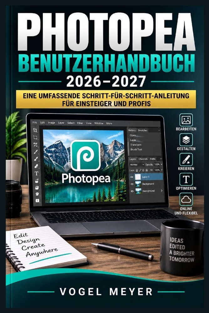 Photopea Benutzerhandbuch 2026-2027: Bildbearbeitung im Browser: Ebenen, Masken, Retusche, Compositing und kreative Workflows einfach beherrschen cover