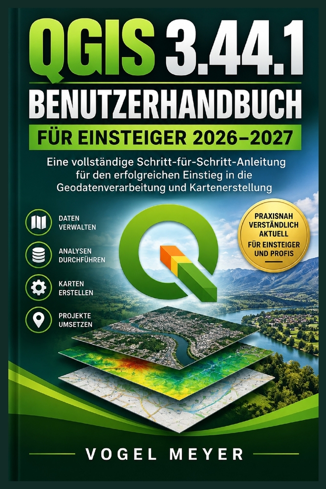 QGIS 3.44.1 Benutzerhandbuch für Einsteiger 2026-2027: Praxisnaher Schritt-für-Schritt-Leitfaden für Karten, Geodaten, Layer, CRS, Analyse, Geoverarbe cover