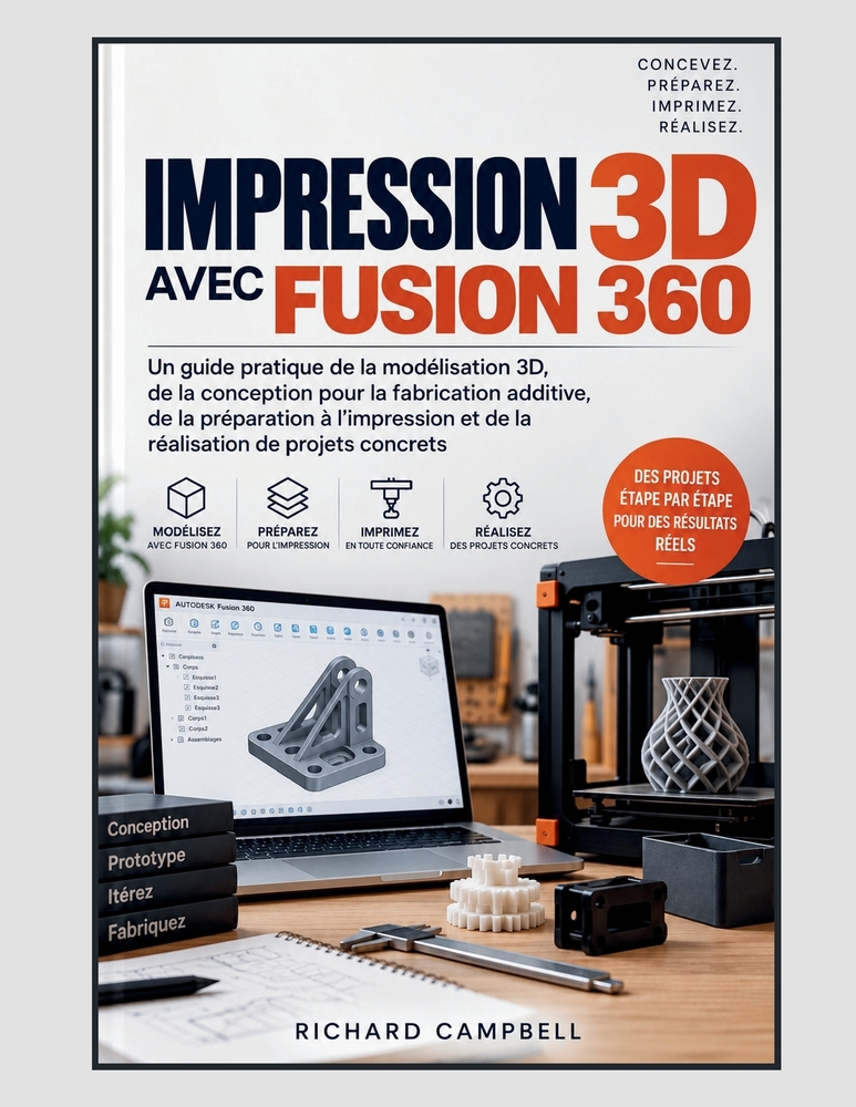 Impression 3D avec Fusion 360: Un guide pratique de la modélisation 3D, de la conception pour la fabrication additive, de la préparation à l'impressio cover