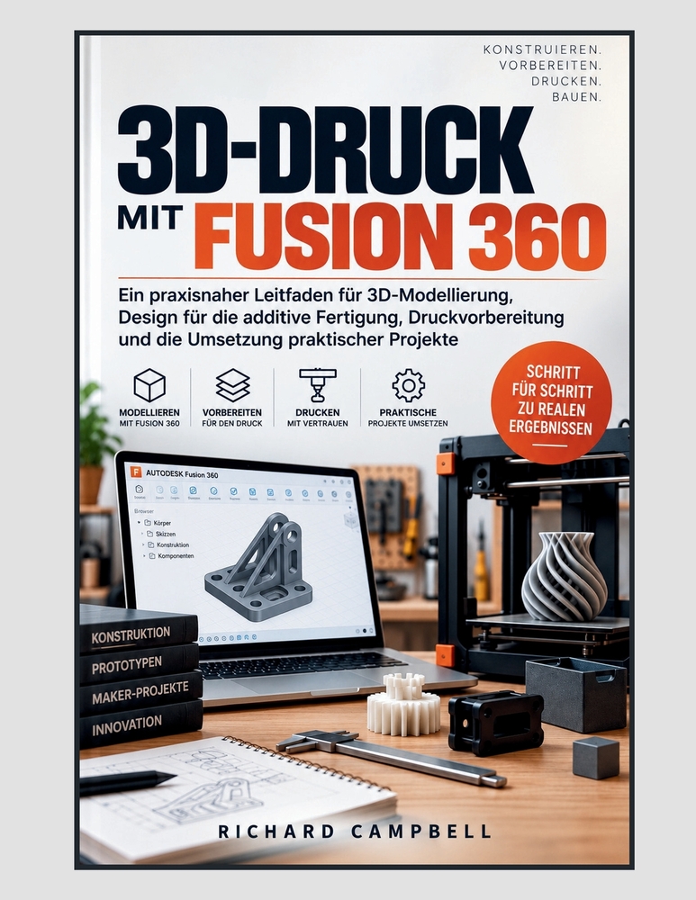 3D-Druck mit Fusion 360: Ein praxisnaher Leitfaden für 3D-Modellierung, Design für die additive Fertigung, Druckvorbereitung und die Umsetzung praktis cover