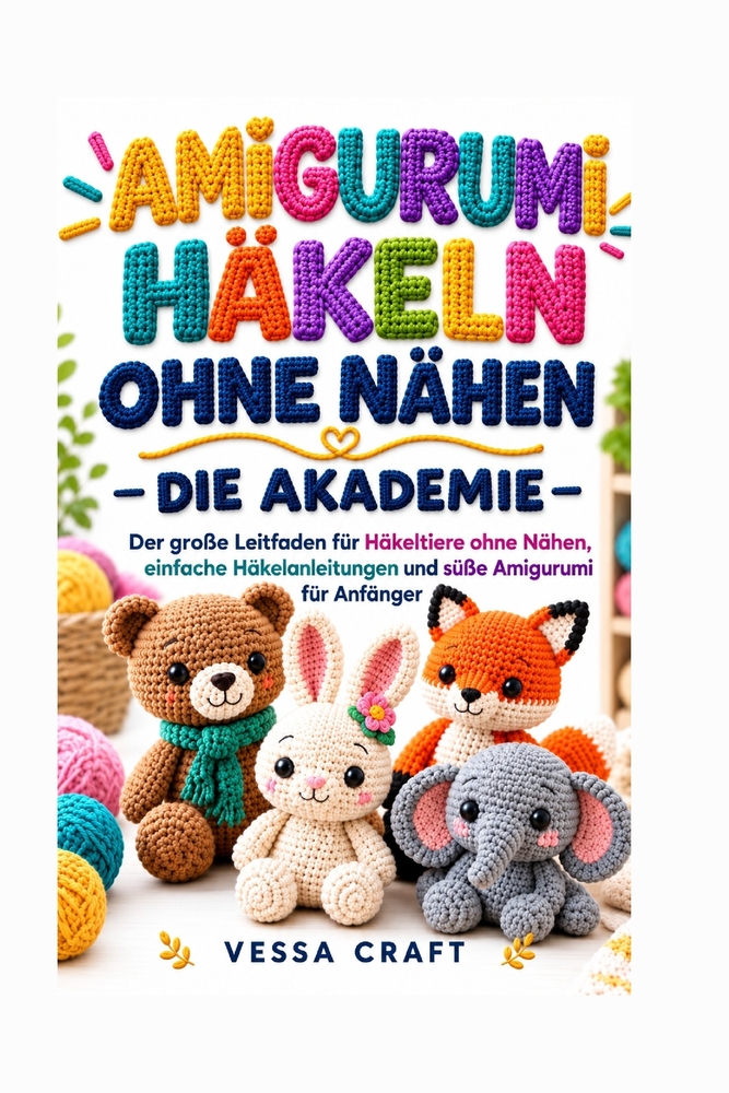 Amigurumi Häkeln Ohne Nähen - Die Akademie: Der große Leitfaden für Häkeltiere ohne Nähen, einfache Häkelanleitungen und süße Amigurumi für Anfänger cover