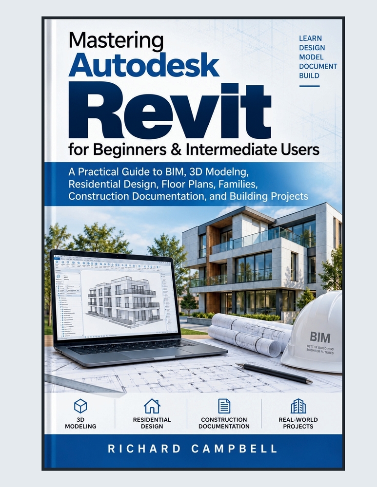 Mastering Autodesk Revit for Beginners & Intermediate Users: A Practical Guide to BIM, 3D Modeling, Residential Design, Floor Plans, Families, Constru cover