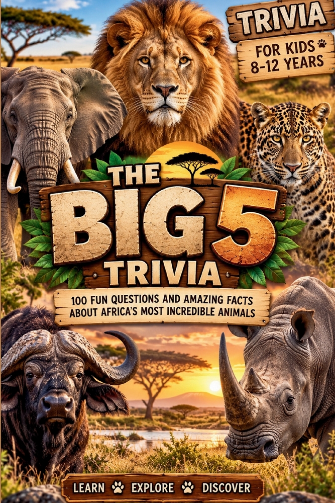 The Big 5 Trivia Book: 100 Fun Questions & Amazing Facts About Lions, Elephants, Leopards, Rhinos & African Buffalo for Curious Kids Ages 8-12 cover