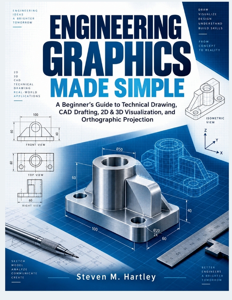 Engineering Graphics Made Simple: A Beginner's Guide to Technical Drawing, CAD Drafting, 2D & 3D Visualization, and Orthographic Projection cover