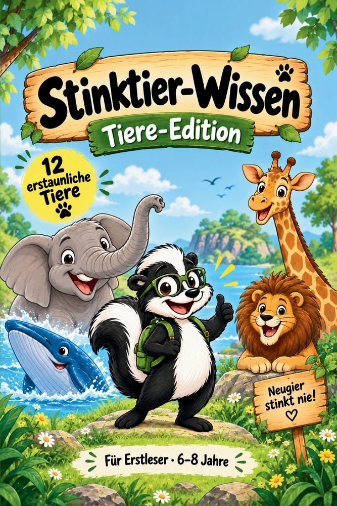 Stinktier-Wissen - Tiere-Edition - Tierwissen für Kinder: Spannende Tierfakten, kurze Texte und Quizfragen für Erstleser von 6-8 Jahren Stinktier-Wiss cover
